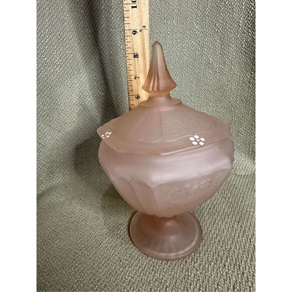 Vintage Anchor Hocking Mayfair Pink Frosted Depression Candy Dish & Lid Floral - Picture 9 of 11